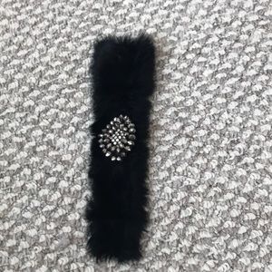 Fuzzy black slap bracelets with gems